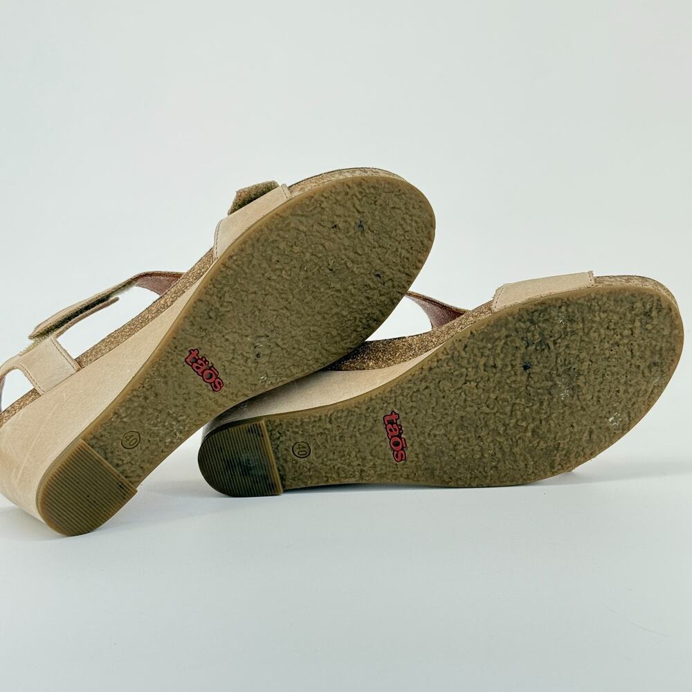 Taos Wedge Sandals Beige Leather Comfort Cork Hook Loop Casual Size 9.5 EU 40 - Picture 6 of 9